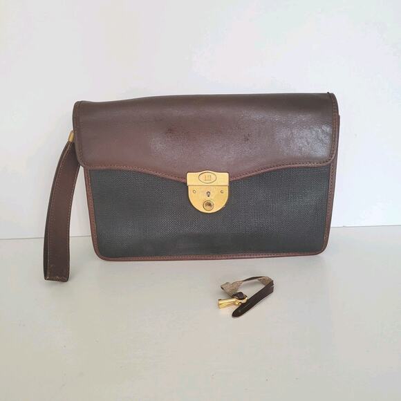 Dunhill Wristlet Briefcase Men's Bag Medium 10x7 Brown Canvas Key Lock Vintage - Picture 1 of 11